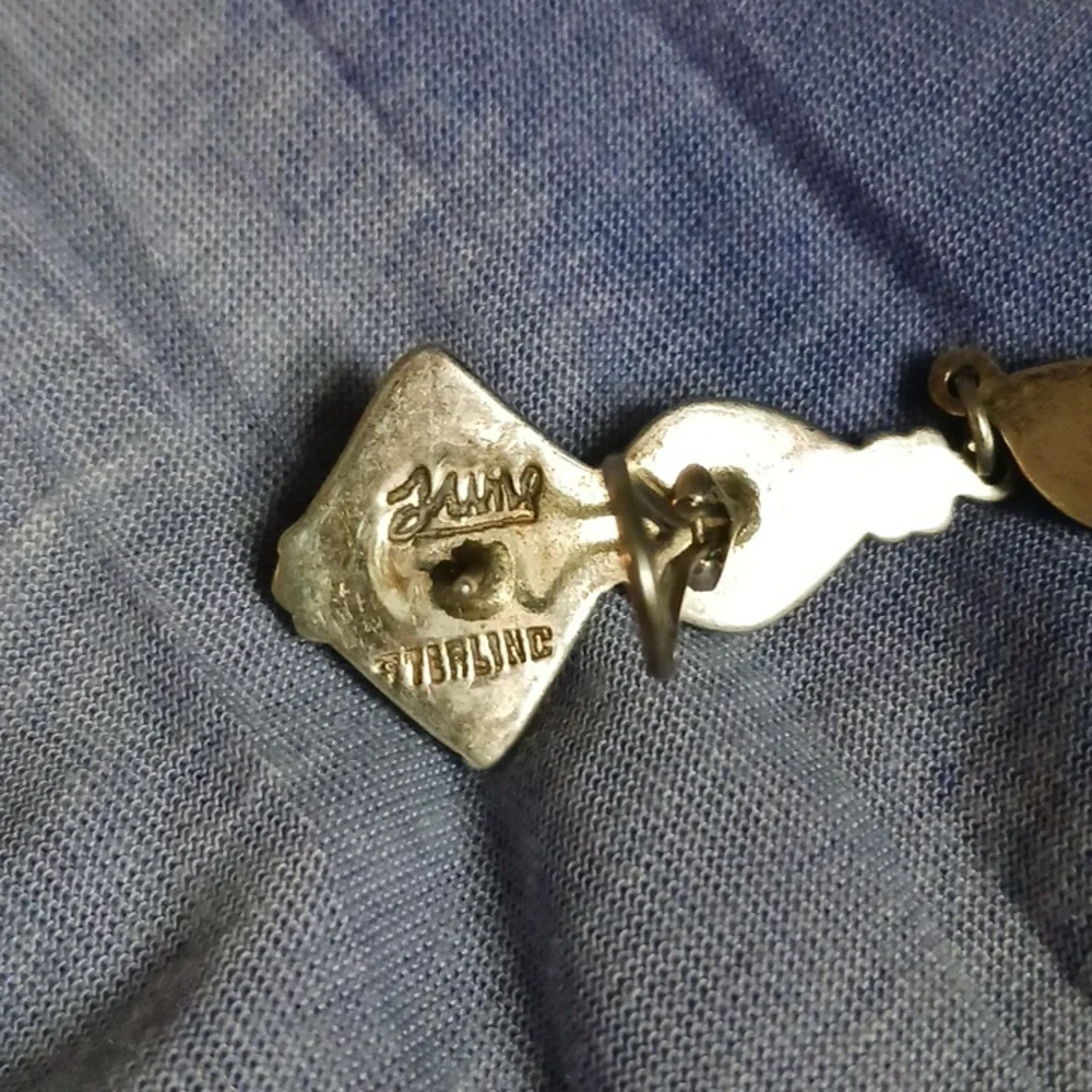 Lapiz and Silver Signed VTG Earrings.